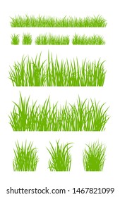 Set of Fresh Green Grass Isolated on White Background. Fresh herb: natural, organic, bio, eco label and shape. Vector illustration.