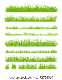 Set of Fresh Green Grass Isolated on White Background. Fresh herb: natural, organic, bio, eco label and shape. Vector illustration.
