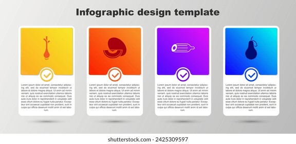 Set Fresh green onions, Melon fruit, cucumber and Pear. Business infographic template. Vector