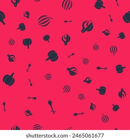 Set Fresh green onions, Watermelon, Garlic and Onion on seamless pattern. Vector