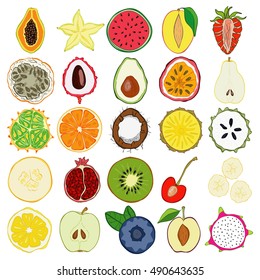 Set of fresh hand drawn exotic fruits and products. Eco healthy food.