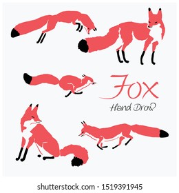 Set of  fresh hand drawn foxes in simple flat style. Isolated vector illustration