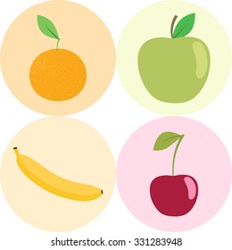 Set of fresh healthy fruits isolated on white background. Flat design. Organic farm illustration. Healthy lifestyle vector design elements. 