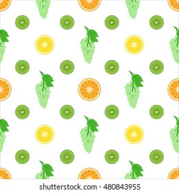 Set of fresh healthy fruits isolated. Flat design. Organic farm illustration seamless pattern. Healthy lifestyle vector design elements.