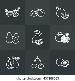 Set of fresh healthy fruits made in trendy line style vector - each one is isolated for easy use. Healthy lifestyle or diet vector design element. Organic farm illustration.