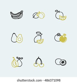 Set of fresh healthy fruits made in trendy line style vector - each one is isolated for easy use. Healthy lifestyle or diet vector design element. 