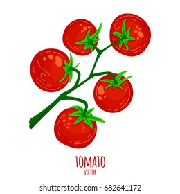 Set of fresh healthy red tomatoes isolated on white. Vegetable from the farm. Organic food. Simple cartoon flat style, vector illustration.