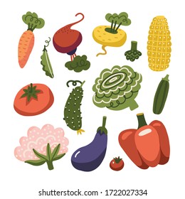 Set of fresh healthy vegetables - each one is isolated for easy use. Healthy lifestyle or diet flat vector design element. Organic farm illustration