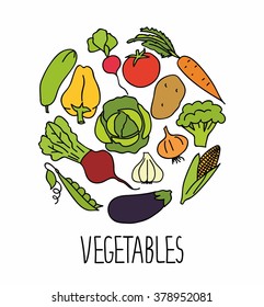 Set of fresh healthy vegetables, each one is isolated for easy use. Healthy lifestyle or diet vector design element.