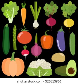 Set of fresh healthy vegetables isolated on white background. Flat design. Organic farm illustration. Healthy lifestyle vector design elements. 