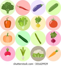 Set of fresh healthy vegetables isolated. Flat design. Organic farm illustration. Healthy lifestyle vector design elements. 