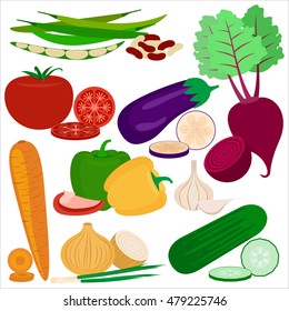 Set of fresh healthy vegetables isolated. Flat design. Organic farm illustration. Healthy lifestyle vector design elements.