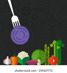 Set of fresh healthy vegetables made in flat style - each one is isolated for easy use. Healthy lifestyle or diet vector design element. Organic farm illustration.  