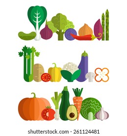 Set of fresh healthy vegetables made in flat style - each one is isolated for easy use. Healthy lifestyle or diet vector design element. Organic farm illustration. 

