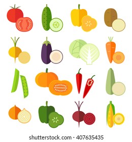 Set of fresh healthy vegetables made in flat style.