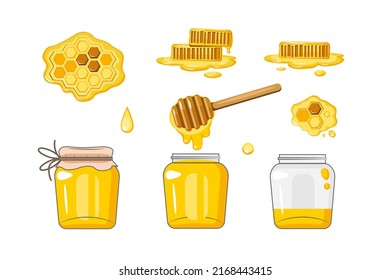 Set of fresh honey on white background