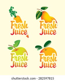 set of fresh juices with pictures of fruit