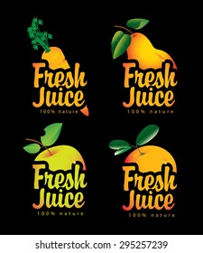set of fresh juices with pictures of fruit