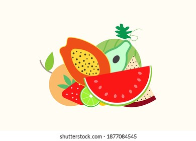 set of fresh juicy fruits cartoon style vector isolated on white background design for backgrounds, posters, banners, illustration.