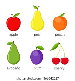 Set of fresh juicy fruits. Vector illustration.