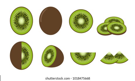 Set of fresh kiwi fruit isolated on white background - Vector illustration