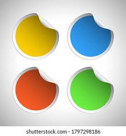 Set of fresh labels (vivid colors). Vector label badge, sticker with bent edge of the paper.
