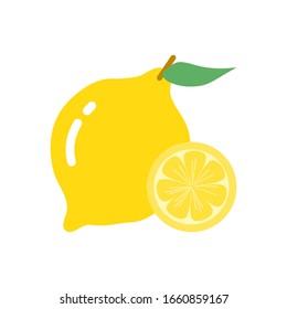 Set of fresh lemon fruits and slice on white background.