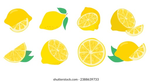 Un juego de limón fresco aislado en un fondo blanco. Un limón entero, medio y corte un limón.Para web, impresión, diseño de productos, logotipo de limón.  