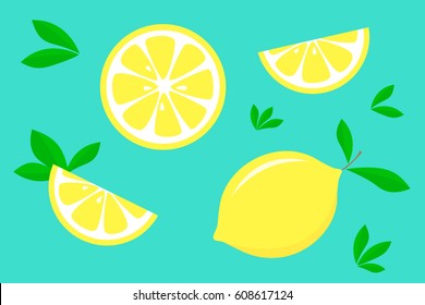 Set of fresh lemons. Vector illustration.