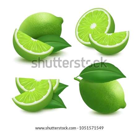 Set of fresh lime. 3d realistic vector image