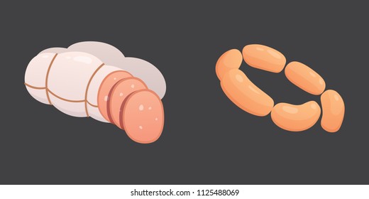 Set fresh meat products. Steak in cartoon style. Vector isolated illustration.