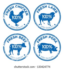 Set of fresh meat stamps, vector illustration