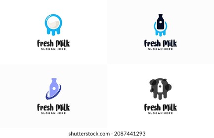 Set of Fresh Milk logo designs concept vector, Healthy milk logo template vector illustration