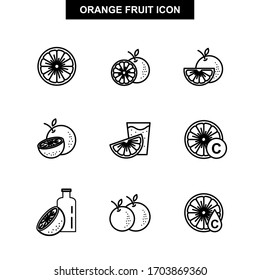 Set of fresh orange fruits. Vector illustration of juicy citrus oranges with half and slice