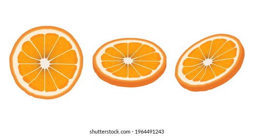 Set of fresh orange slices isolated on white background. Organic fruits. Cartoon style. Vector illustration for design.