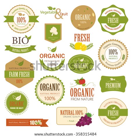 Set of Fresh Organic Label and Element. Nature label.