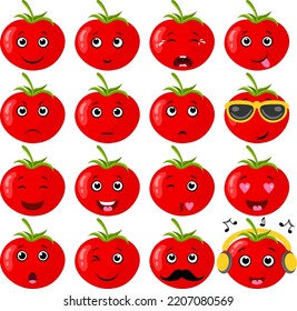 Set of a fresh red tomato with different expressions
