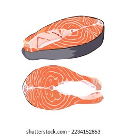 Set of fresh salmon steaks. Fish steak on a white background.Vector illustration