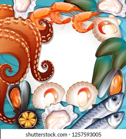 Set of fresh seafood illustration