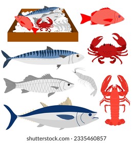 set of fresh seafood vector illustration. seafood collection