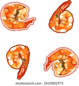 Set of fresh shrimp and seafood vector illustration with healthy food design elements