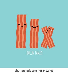 Set of fresh smoked bacon in flat icon style