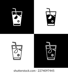 Set Fresh smoothie icon isolated on black and white background.  Vector