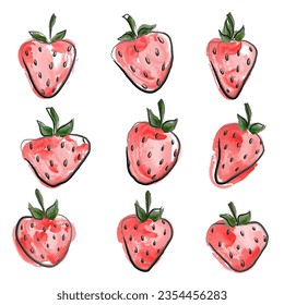 Set of fresh strawberry with leaves isolated on white background. vector illustration. Can be used in your own design, appearance.