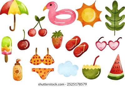 Set of Fresh Summer Element. Beach. Summer Party. Coconut. Sunglasses