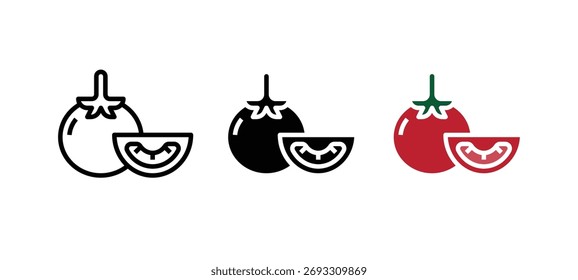 Conjunto de iconos de fruta de tomate fresco