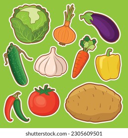 Set of Fresh Vegetable Cute Sticker Illustration