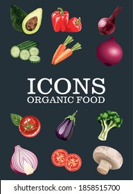 set of fresh vegetables in black background vector illustration design