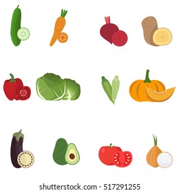 Set of fresh vegetables with half cuts for your design.