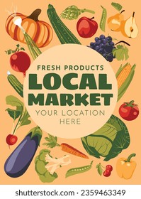 set of fresh vegetables harvest. Farm and agricultural market or festival poster, flyer. Vector flat illustration